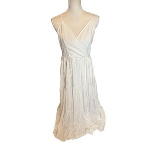 BOTURE Eyelet Tiered Midi Dress Tired Babydoll Neckline Y2K Sz L